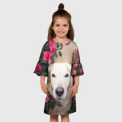 Платье клеш для девочки Песик в розах, цвет: 3D-принт — фото 2