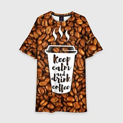 Платье клеш для девочки Keep Calm & Drink Coffee, цвет: 3D-принт