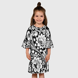 Платье клеш для девочки Хохлома черно-белая, цвет: 3D-принт — фото 2