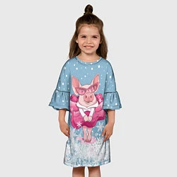 Платье клеш для девочки Свинка в розовом, цвет: 3D-принт — фото 2