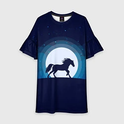 Платье клеш для девочки Лошадь под луной, цвет: 3D-принт