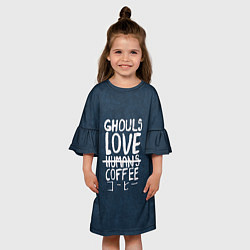 Платье клеш для девочки Ghouls Love Coffee, цвет: 3D-принт — фото 2