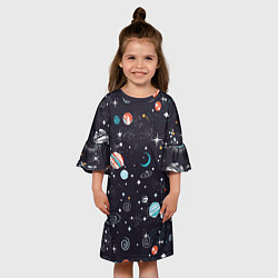 Платье клеш для девочки Загадочный космос, цвет: 3D-принт — фото 2