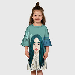 Платье клеш для девочки Billie Eilish: Turquoise Hair, цвет: 3D-принт — фото 2