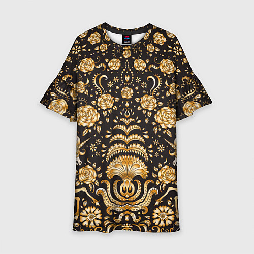 Детское платье Золотые единороги и цветы / 3D-принт – фото 1