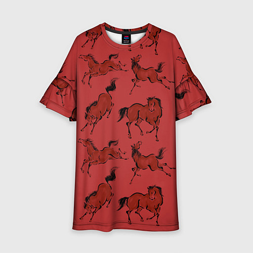 Детское платье Красные кони / 3D-принт – фото 1