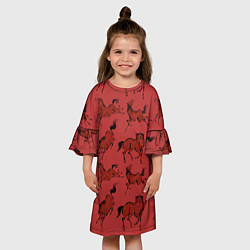 Платье клеш для девочки Красные кони, цвет: 3D-принт — фото 2