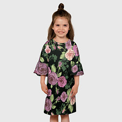 Платье клеш для девочки Кусты роз, цвет: 3D-принт — фото 2