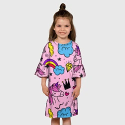 Платье клеш для девочки Единороги, цвет: 3D-принт — фото 2