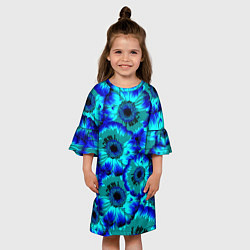 Платье клеш для девочки Голубые хризантемы, цвет: 3D-принт — фото 2