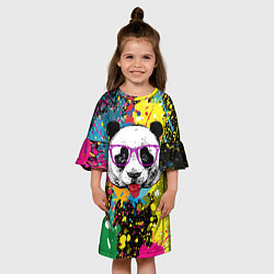 Платье клеш для девочки Панда хипстер в брызгах краски, цвет: 3D-принт — фото 2