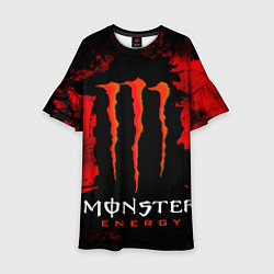 Платье клеш для девочки Red grunge monster energy, цвет: 3D-принт