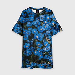Платье клеш для девочки Поле синих цветов фиалки лето, цвет: 3D-принт