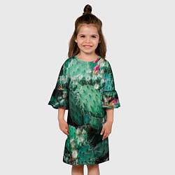 Платье клеш для девочки Кактусы с цветами реализм, цвет: 3D-принт — фото 2