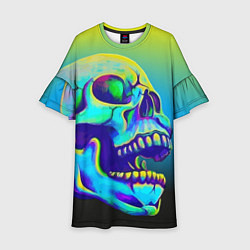 Платье клеш для девочки Neon skull, цвет: 3D-принт