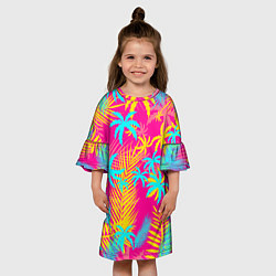 Платье клеш для девочки НЕОНОВЫЕ ПАЛЬМЫ НЕОН NEON, цвет: 3D-принт — фото 2