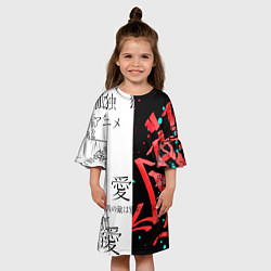 Платье клеш для девочки Японские надписи, цвет: 3D-принт — фото 2