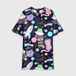 Платье клеш для девочки Коты-космонавты, цвет: 3D-принт