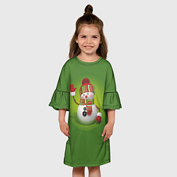 Платье клеш для девочки Снеговик green, цвет: 3D-принт — фото 2