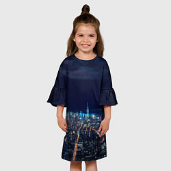 Платье клеш для девочки Ночной город, цвет: 3D-принт — фото 2
