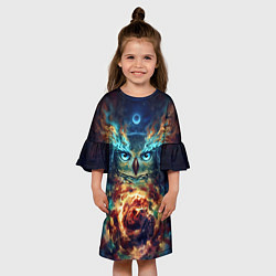 Платье клеш для девочки Сова Космос, цвет: 3D-принт — фото 2