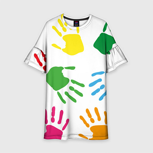 Детское платье Цветные ладошки - Детский узор / 3D-принт – фото 1