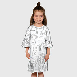 Платье клеш для девочки Нарисованный город, цвет: 3D-принт — фото 2