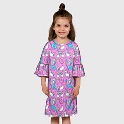 Платье клеш для девочки Единороги и пончики, цвет: 3D-принт — фото 2
