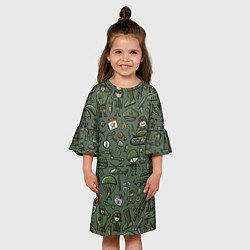 Платье клеш для девочки Военные атрибуты, цвет: 3D-принт — фото 2
