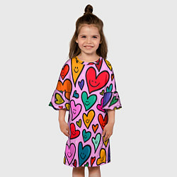 Платье клеш для девочки Сердечко Смайл, цвет: 3D-принт — фото 2
