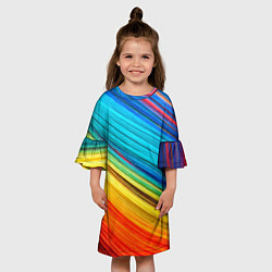 Платье клеш для девочки Цветной мех диагональ, цвет: 3D-принт — фото 2