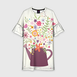 Платье клеш для девочки Цветы в чайнике, цвет: 3D-принт