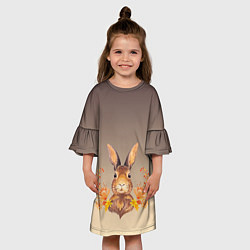 Платье клеш для девочки Заяц в цветочках, цвет: 3D-принт — фото 2
