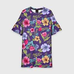 Платье клеш для девочки Весенний букет из цветов, цвет: 3D-принт