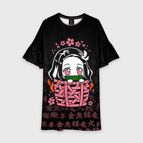 Детское платье NEZUKO НЕЗУКО ИЕРОГЛИФЫ DEMON SLAYER / 3D-принт – фото 1