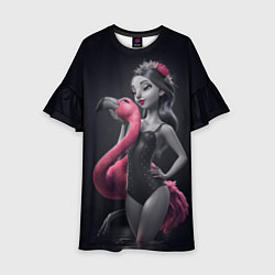 Платье клеш для девочки Девушка с фламинго, цвет: 3D-принт