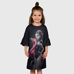 Платье клеш для девочки Девушка с фламинго, цвет: 3D-принт — фото 2