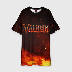 Платье клеш для девочки Valheim огненный лого, цвет: 3D-принт