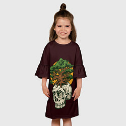 Платье клеш для девочки Дерево растущее из черепа, цвет: 3D-принт — фото 2