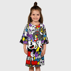 Платье клеш для девочки Cuphead главные герои, цвет: 3D-принт — фото 2