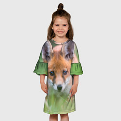 Платье клеш для девочки Лисенок в засаде, цвет: 3D-принт — фото 2