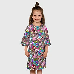Платье клеш для девочки Сумасшедший стикербомб, цвет: 3D-принт — фото 2