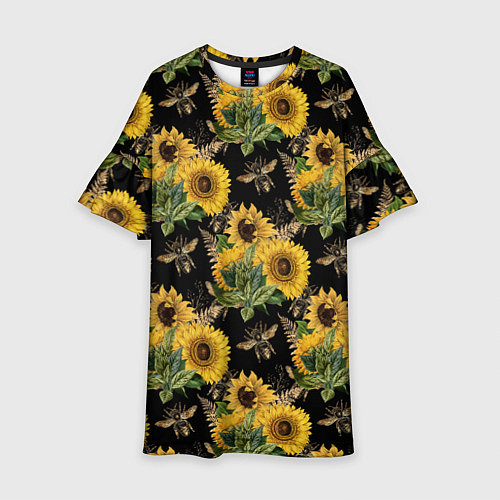 Детское платье Fashion Sunflowers and bees / 3D-принт – фото 1