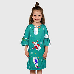 Платье клеш для девочки РазНые Снеговики, цвет: 3D-принт — фото 2