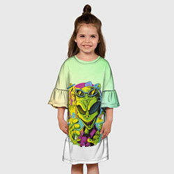 Платье клеш для девочки Пришелец на пляже, цвет: 3D-принт — фото 2