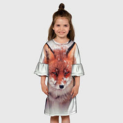 Платье клеш для девочки Лисица и снег, цвет: 3D-принт — фото 2