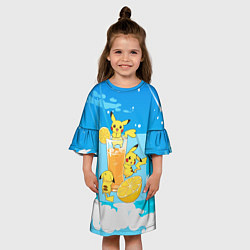 Платье клеш для девочки Пикачу в лимонаде, цвет: 3D-принт — фото 2