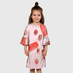 Платье клеш для девочки Мороженое и клубника, цвет: 3D-принт — фото 2