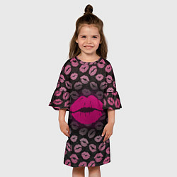 Платье клеш для девочки Малиновые губы, цвет: 3D-принт — фото 2