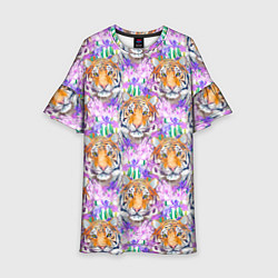 Платье клеш для девочки Тигр в цветах, цвет: 3D-принт